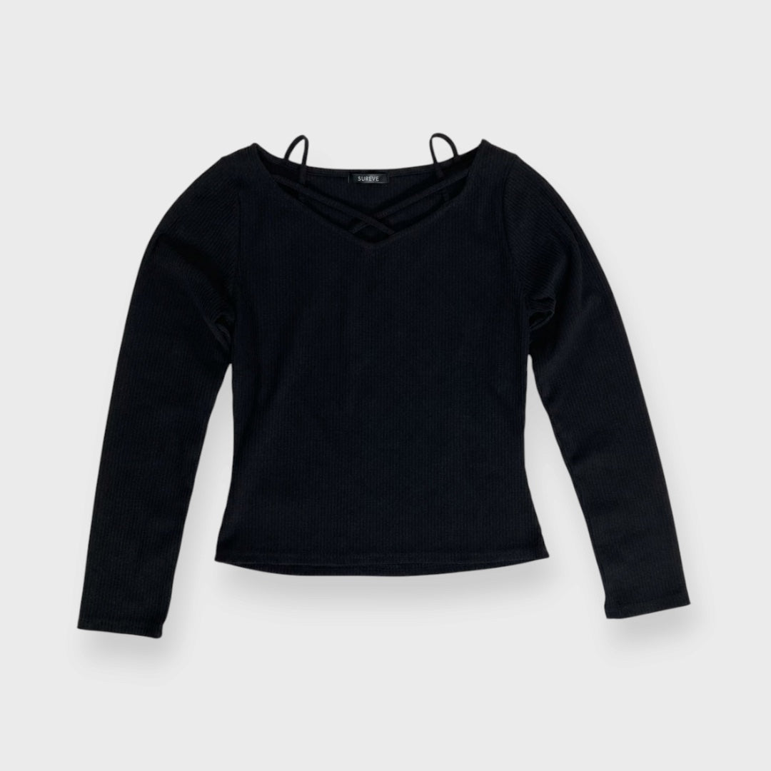 WOMEN'S CROSS-NECK RIBBED TOP