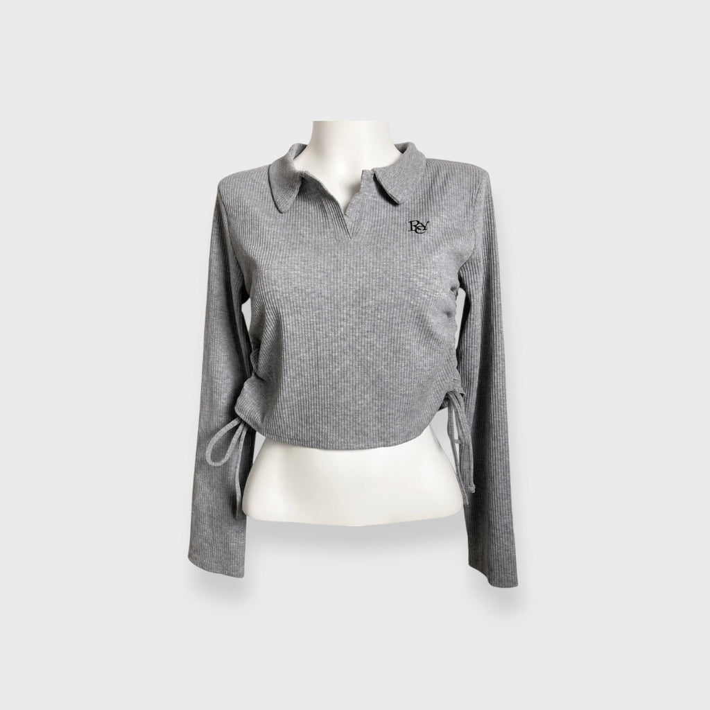 WOMEN'S POLO-STYLE RIBBED TOP WITH SIDE GATHERS