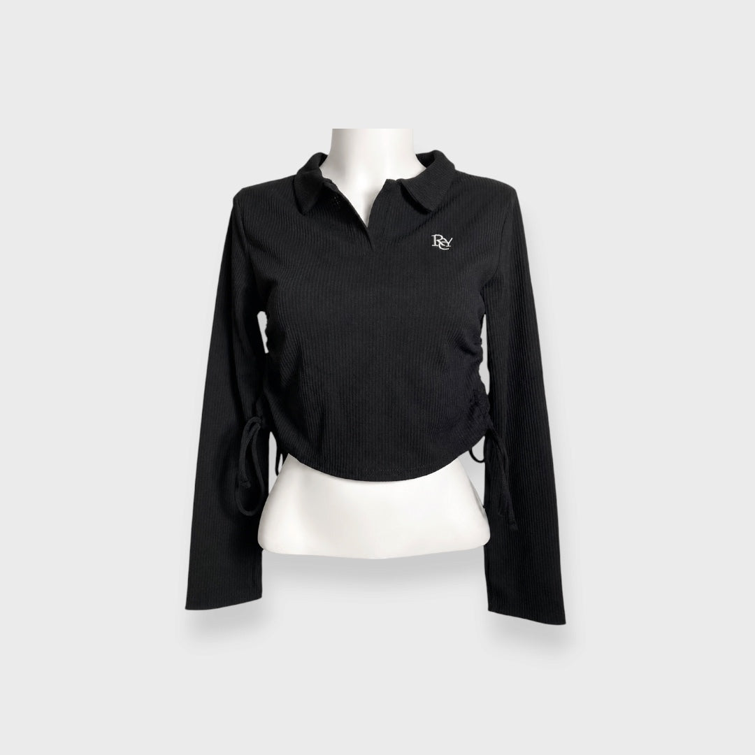 WOMEN'S POLO-STYLE RIBBED TOP WITH SIDE GATHERS