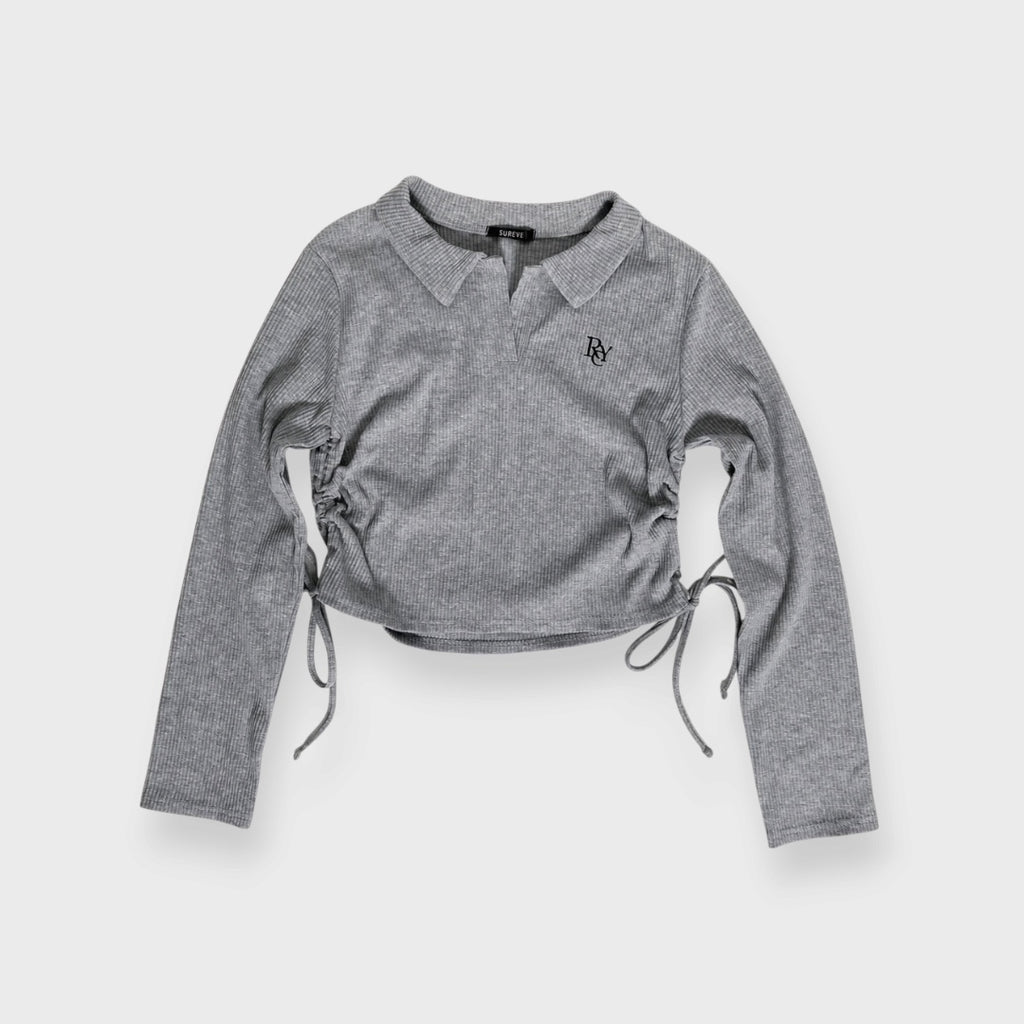 WOMEN'S POLO-STYLE RIBBED TOP WITH SIDE GATHERS