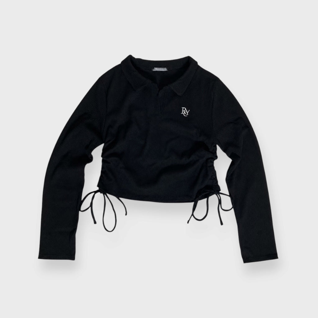 WOMEN'S POLO-STYLE RIBBED TOP WITH SIDE GATHERS