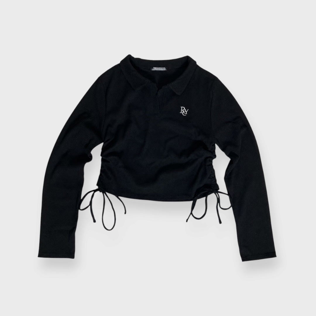 WOMEN'S POLO-STYLE RIBBED TOP WITH SIDE GATHERS