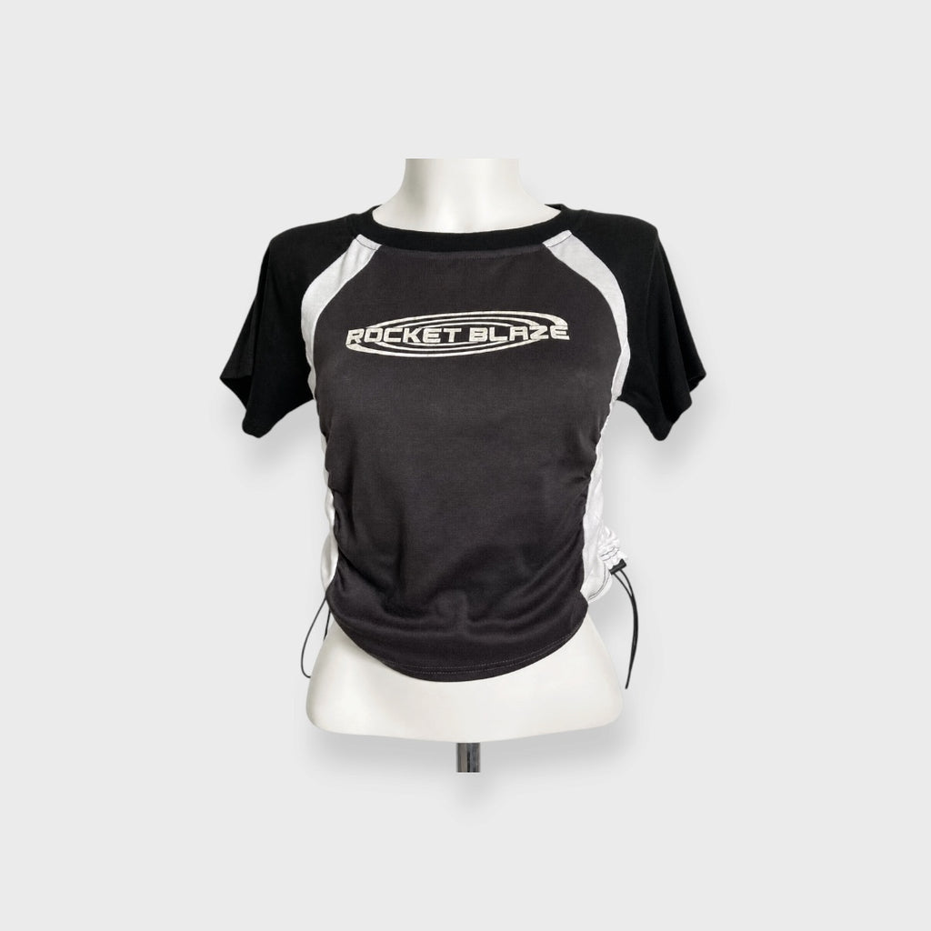 WOMEN'S CONTRAST-SLEEVE T-SHIRT WITH SIDE GATHERS