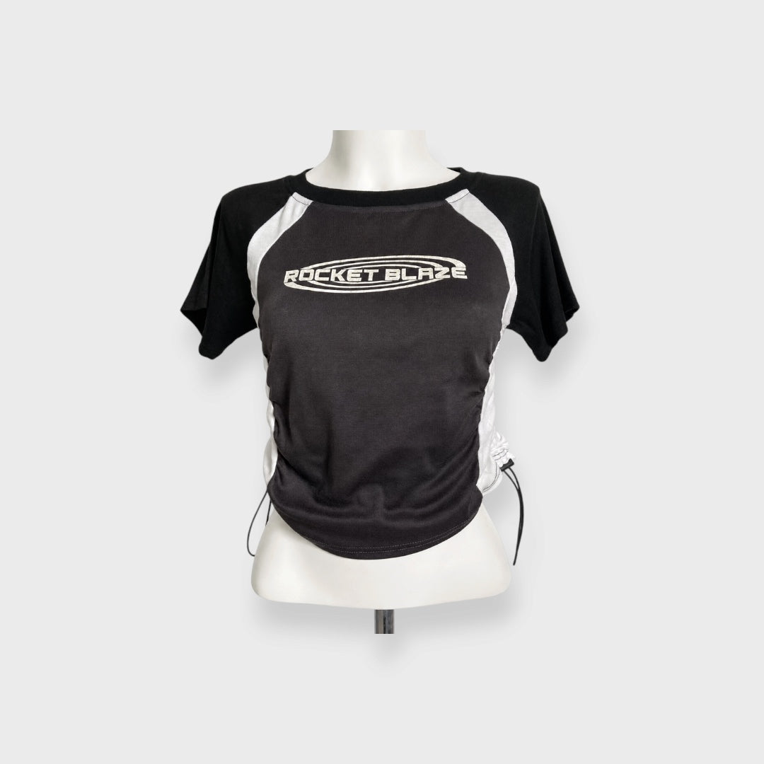 WOMEN'S CONTRAST-SLEEVE T-SHIRT WITH SIDE GATHERS
