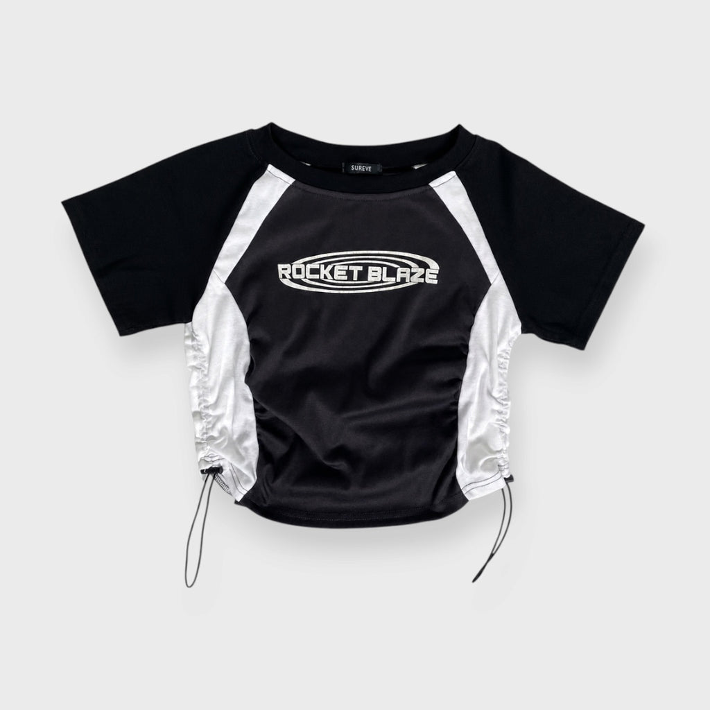 WOMEN'S CONTRAST-SLEEVE T-SHIRT WITH SIDE GATHERS