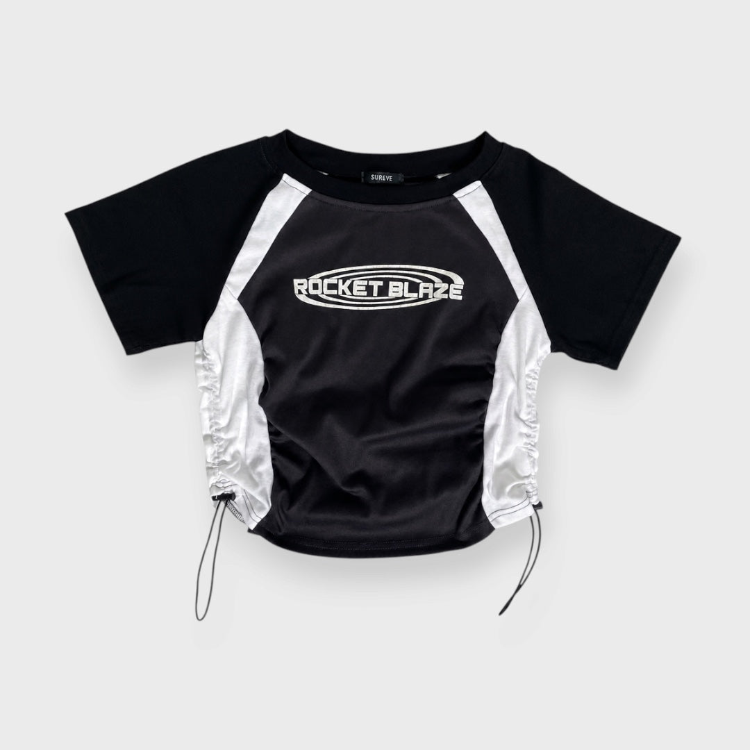 WOMEN'S CONTRAST-SLEEVE T-SHIRT WITH SIDE GATHERS