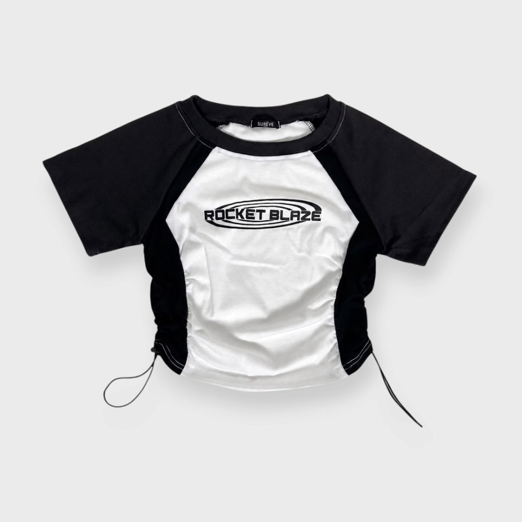 WOMEN'S CONTRAST-SLEEVE T-SHIRT WITH SIDE GATHERS