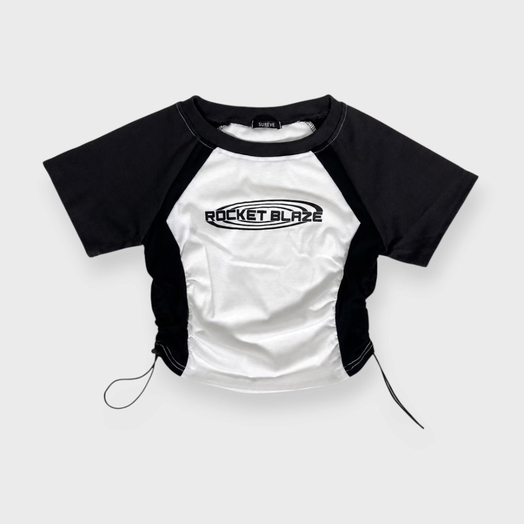 WOMEN'S CONTRAST-SLEEVE T-SHIRT WITH SIDE GATHERS