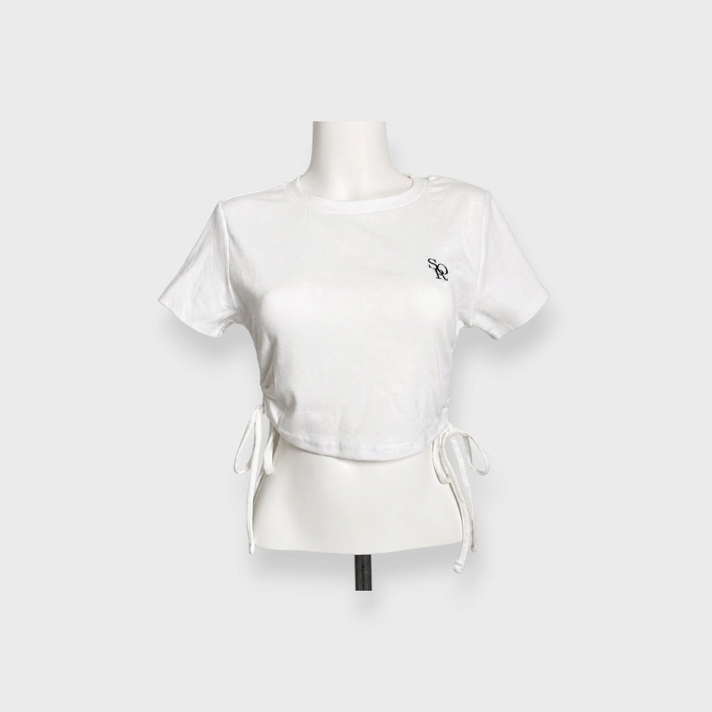 WOMEN'S EMBROIDERED T-SHIRT WITH SIDE GATHERS