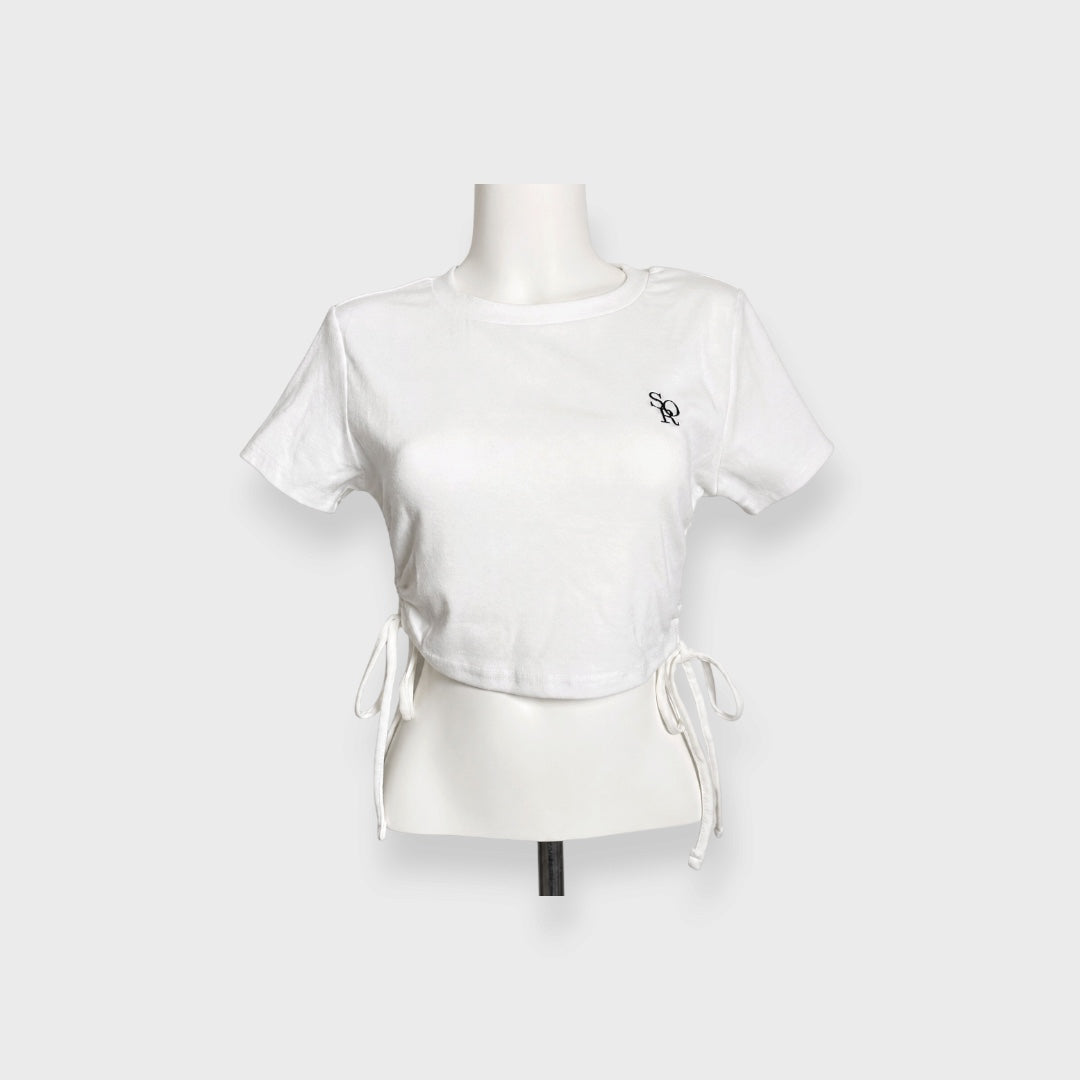 WOMEN'S EMBROIDERED T-SHIRT WITH SIDE GATHERS