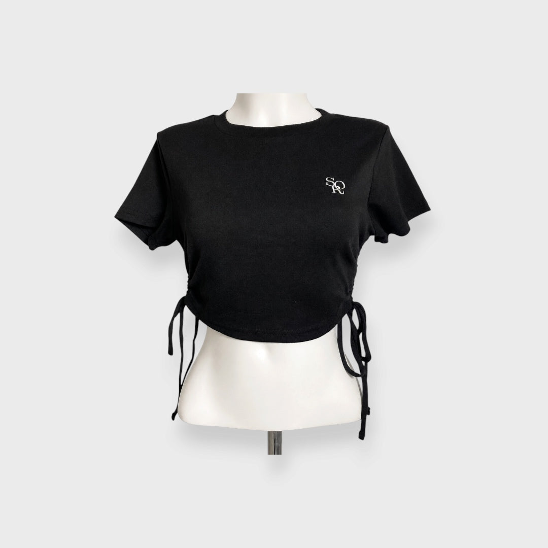 WOMEN'S EMBROIDERED T-SHIRT WITH SIDE GATHERS