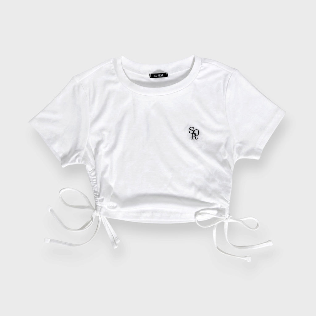 WOMEN'S EMBROIDERED T-SHIRT WITH SIDE GATHERS