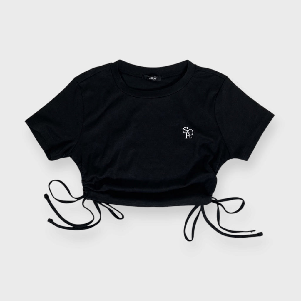 WOMEN'S EMBROIDERED T-SHIRT WITH SIDE GATHERS