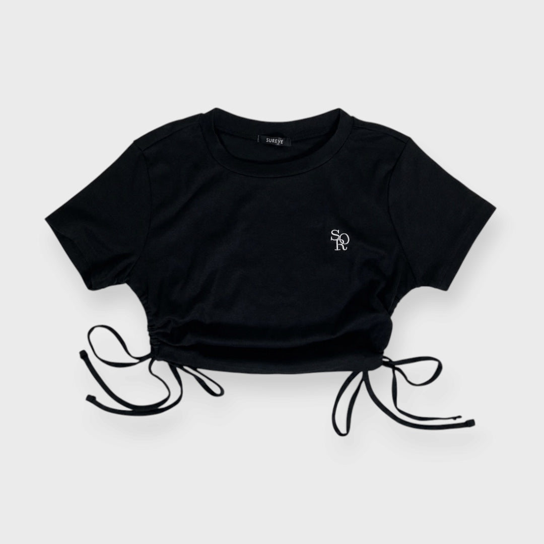 WOMEN'S EMBROIDERED T-SHIRT WITH SIDE GATHERS