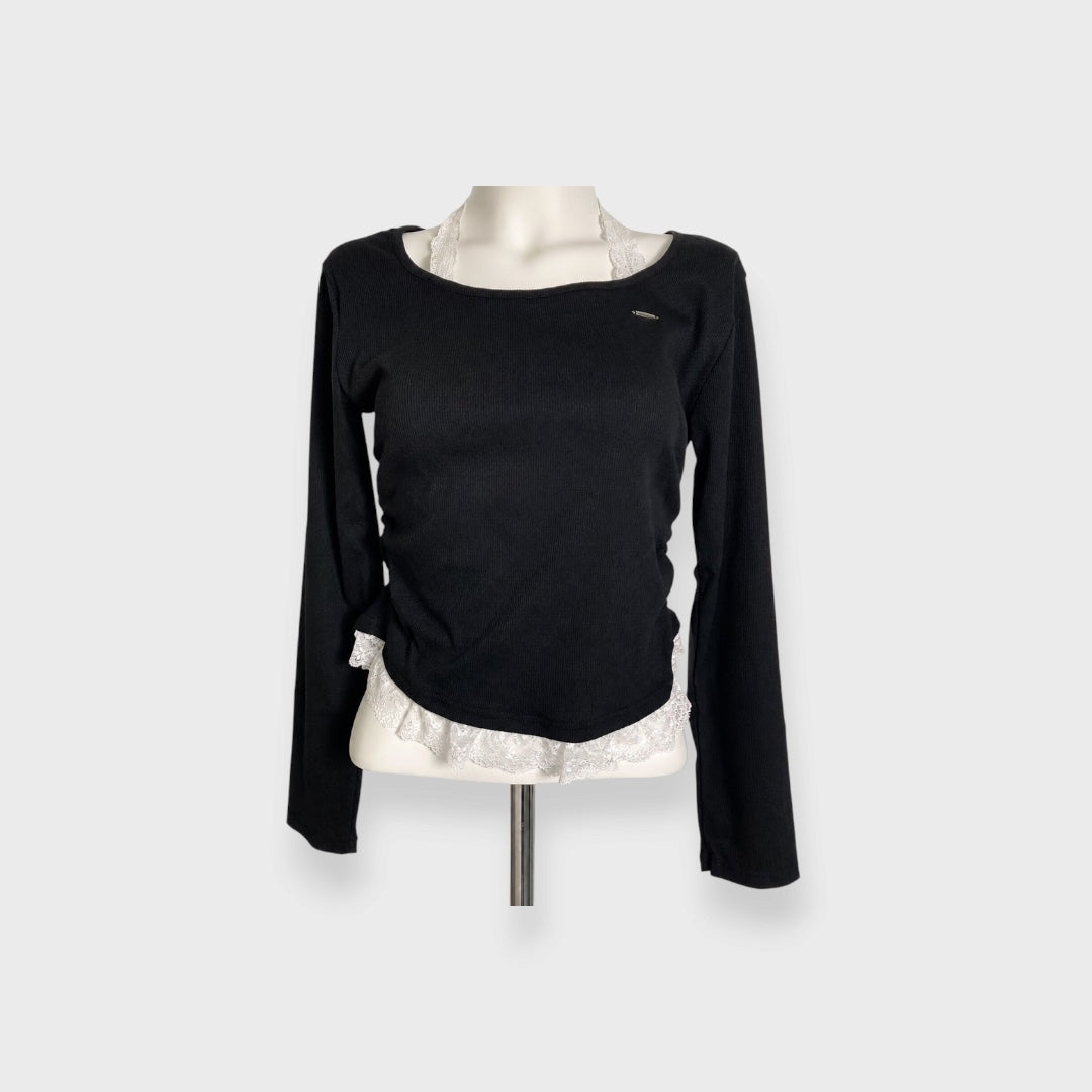 WOMEN'S LACE-HEM LONG-SLEEVE PULLOVER