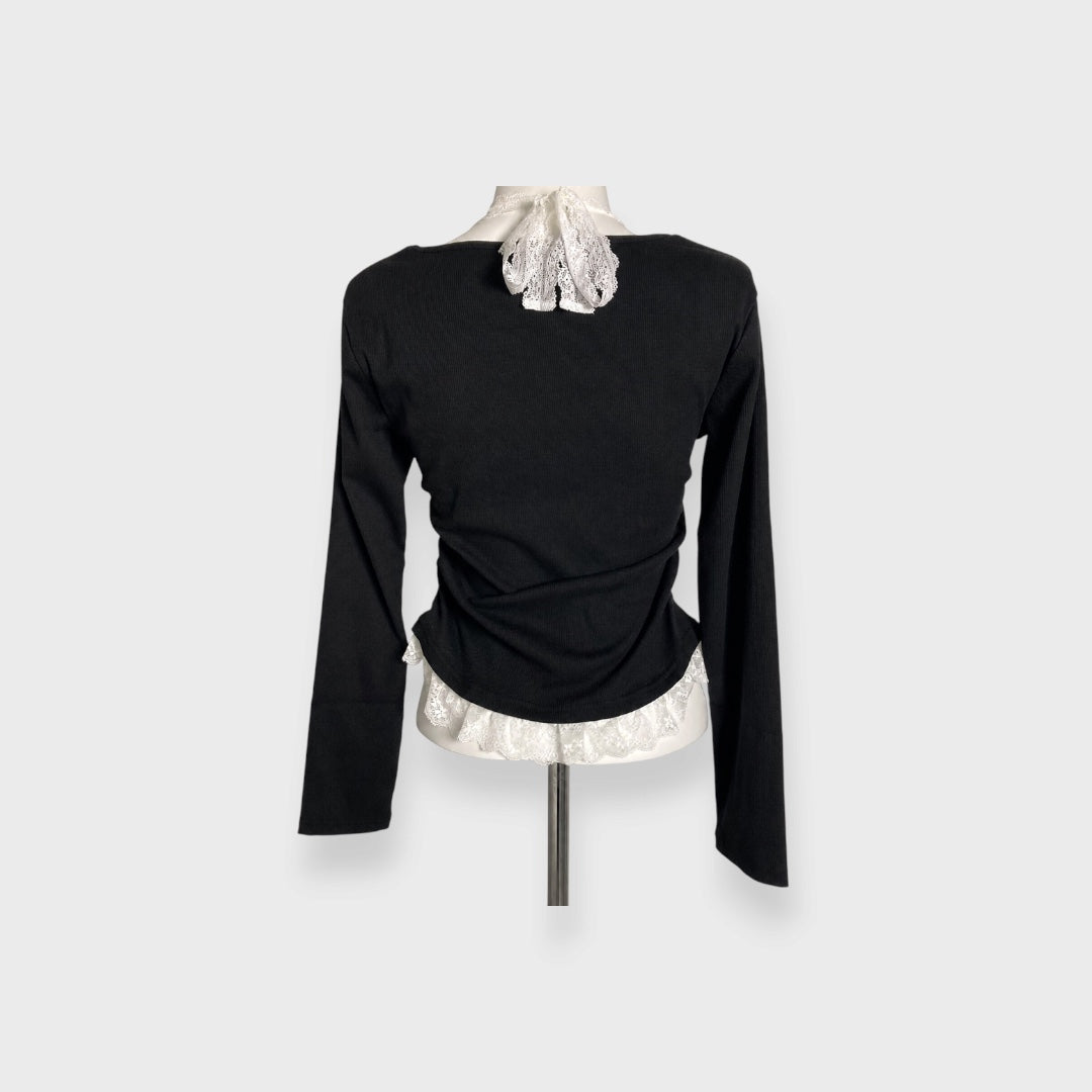 WOMEN'S LACE-HEM LONG-SLEEVE PULLOVER
