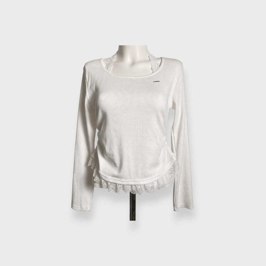 WOMEN'S LACE-HEM LONG-SLEEVE PULLOVER
