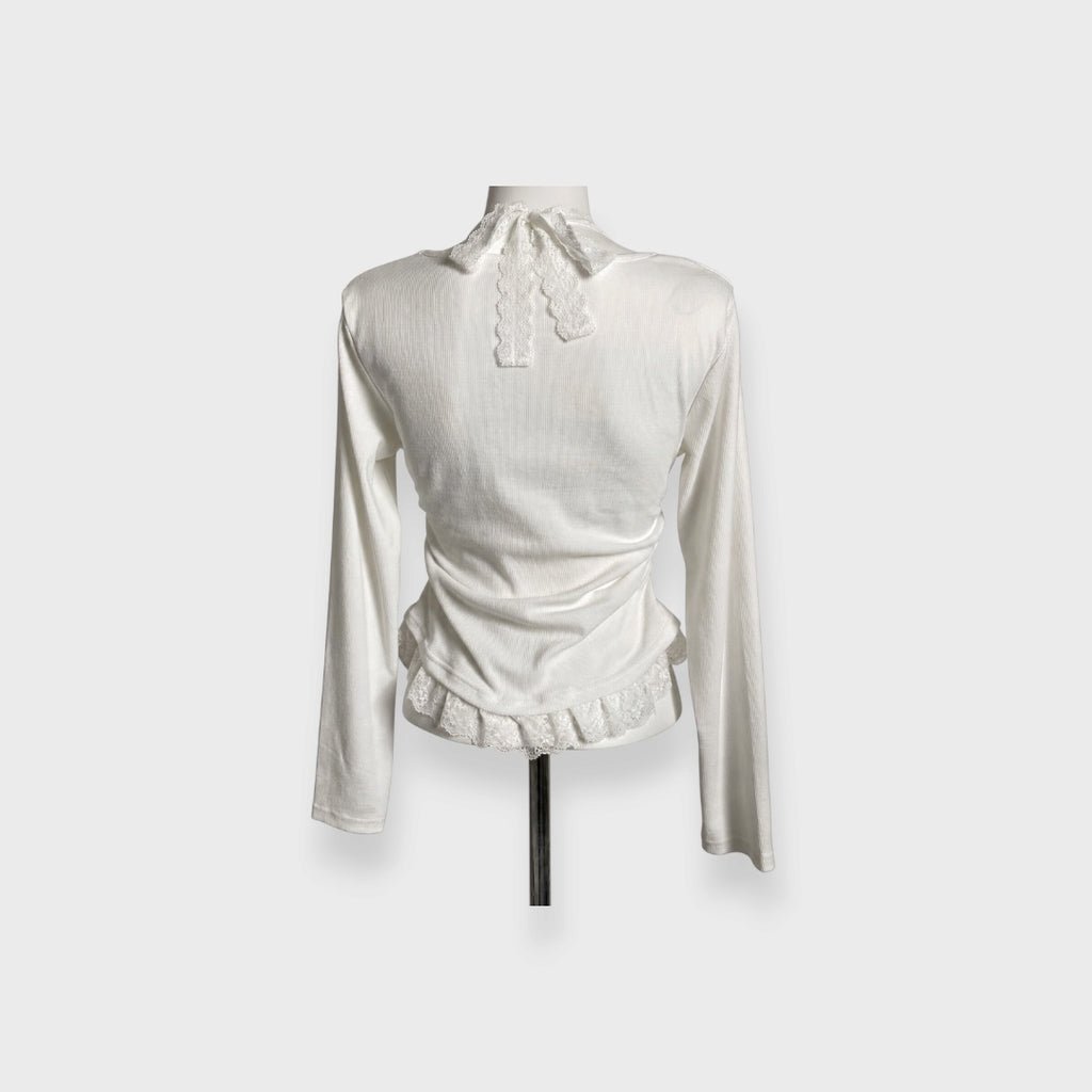 WOMEN'S LACE-HEM LONG-SLEEVE PULLOVER