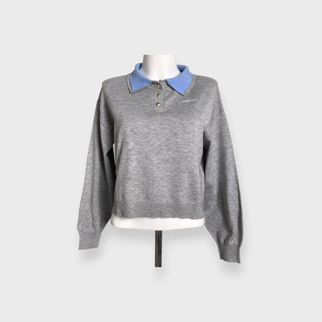 WOMEN'S CONTRAST DOUBLE-COLLAR KNIT PULLOVER