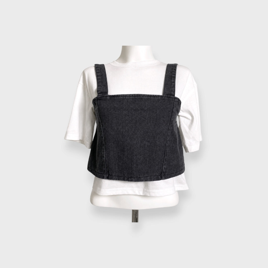 WOMEN'S DENIM-LOOK BUSTIER AND SHORT-SLEEVE T-SHIRT SET