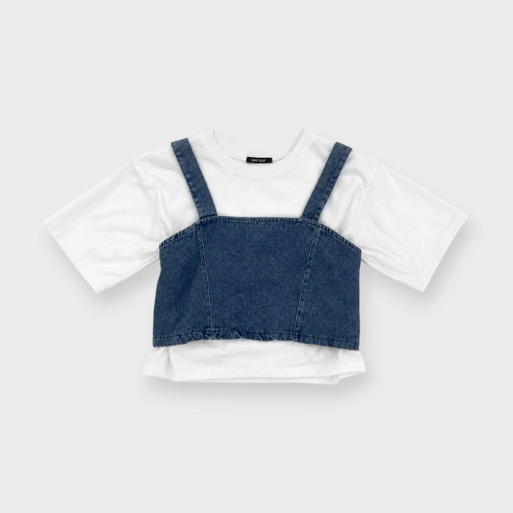 WOMEN'S DENIM-LOOK BUSTIER AND SHORT-SLEEVE T-SHIRT SET