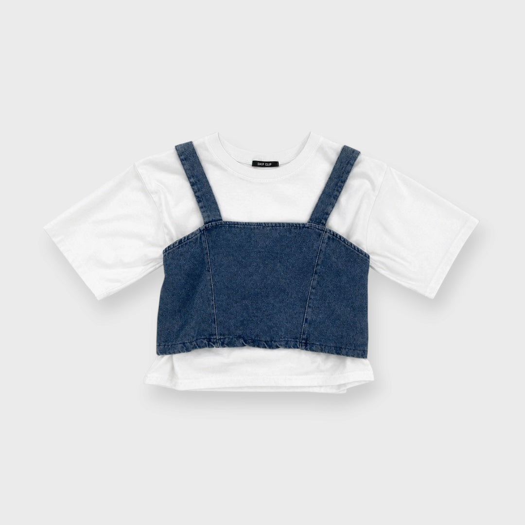 WOMEN'S DENIM-LOOK BUSTIER AND SHORT-SLEEVE T-SHIRT SET