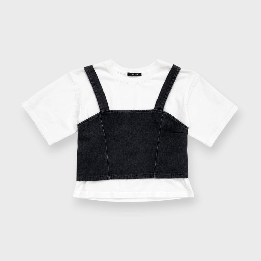 WOMEN'S DENIM-LOOK BUSTIER AND SHORT-SLEEVE T-SHIRT SET