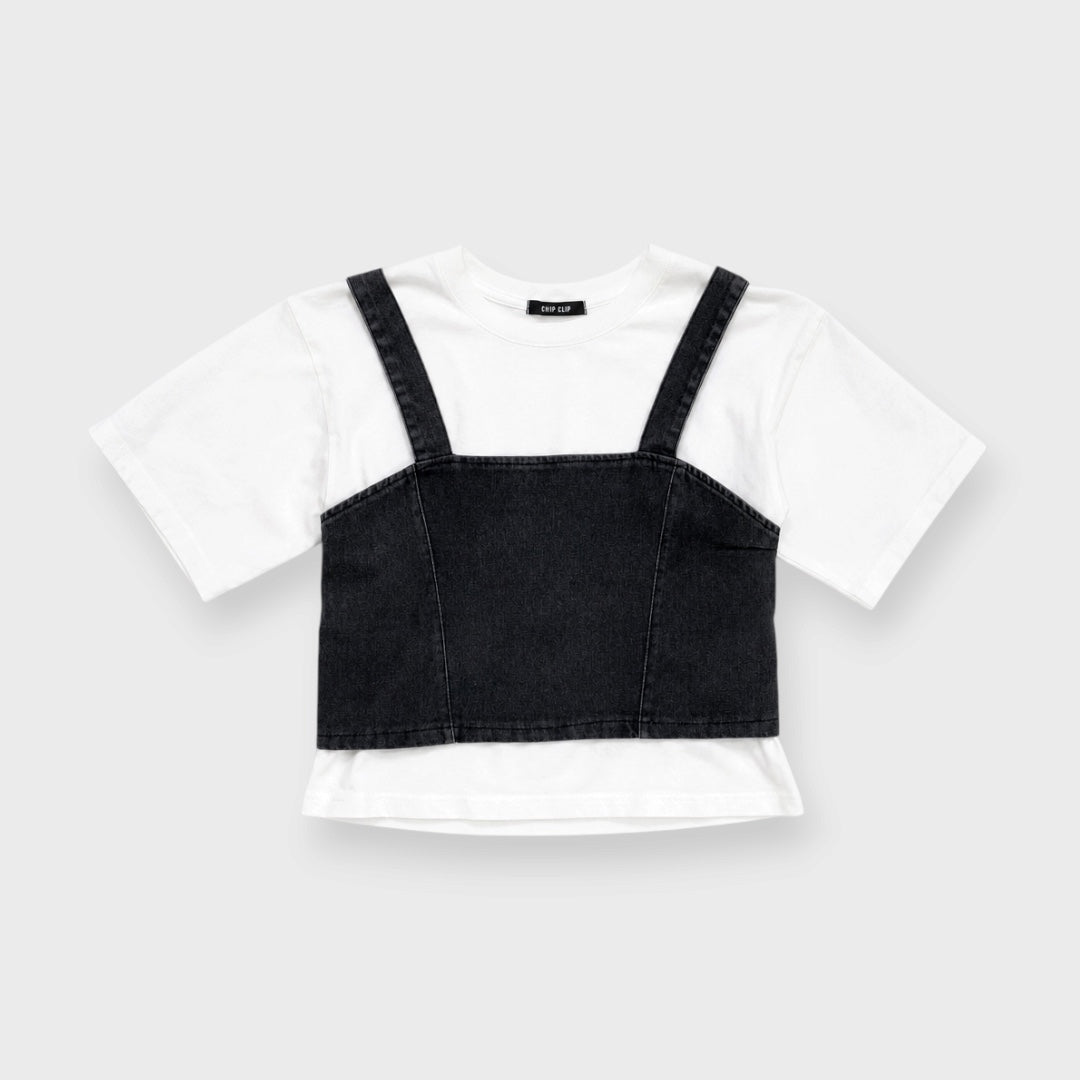 WOMEN'S DENIM-LOOK BUSTIER AND SHORT-SLEEVE T-SHIRT SET
