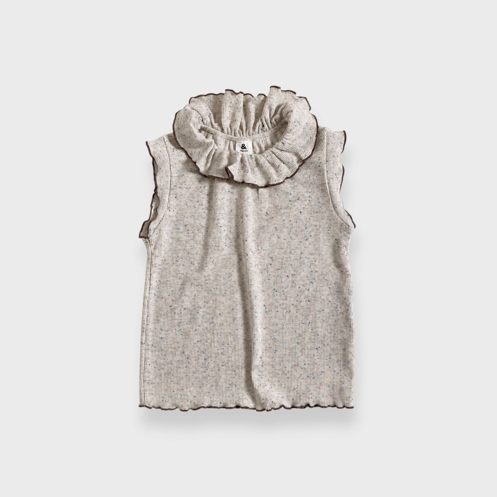 KIDS  COLOR-NEP RIBBED LETTUCE-EDGE SLEEVELESS TOP (100-120CM)