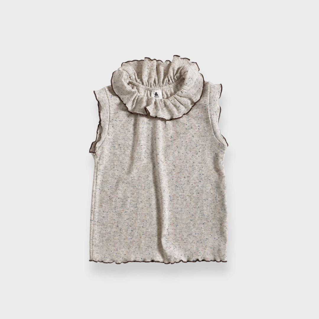 KIDS  COLOR-NEP RIBBED LETTUCE-EDGE SLEEVELESS TOP (100-120CM)
