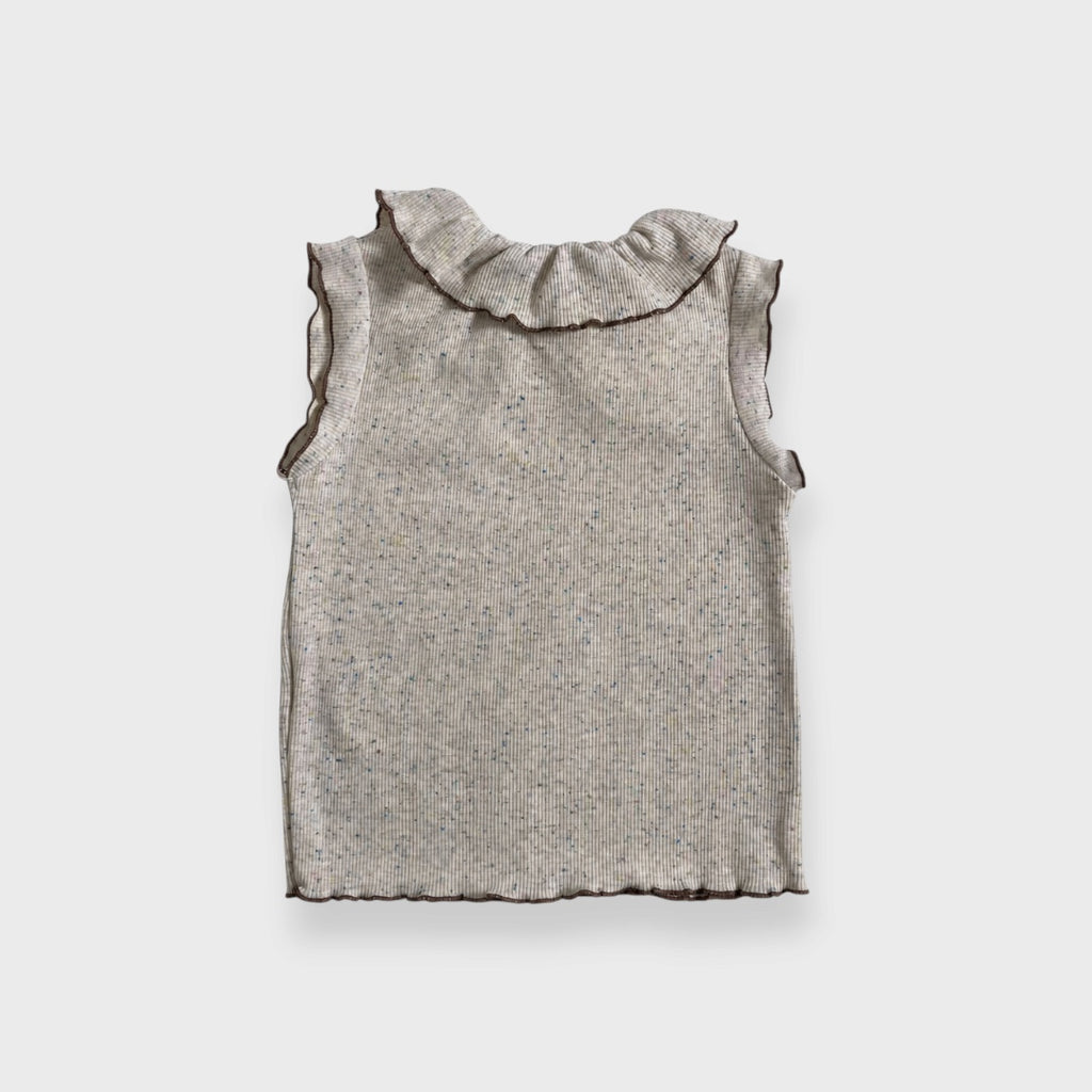 KIDS  COLOR-NEP RIBBED LETTUCE-EDGE SLEEVELESS TOP (100-120CM)