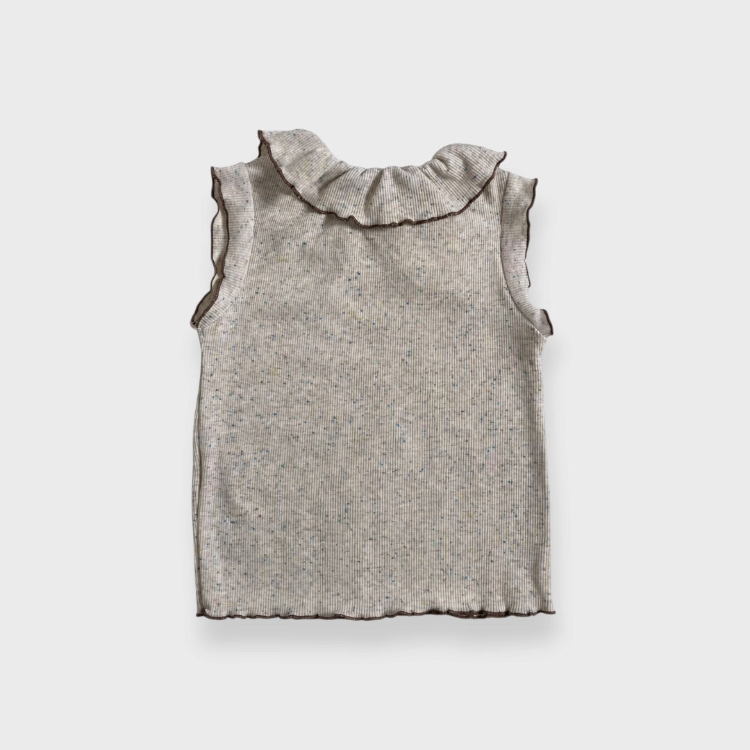 KIDS  COLOR-NEP RIBBED LETTUCE-EDGE SLEEVELESS TOP (100-120CM)