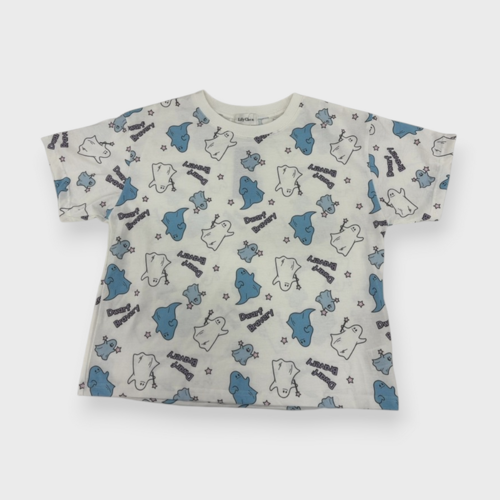 KIDS PRINT ALL-OVER PATTERN T-SHIRT MEDIUM WHITE (150-160CM)