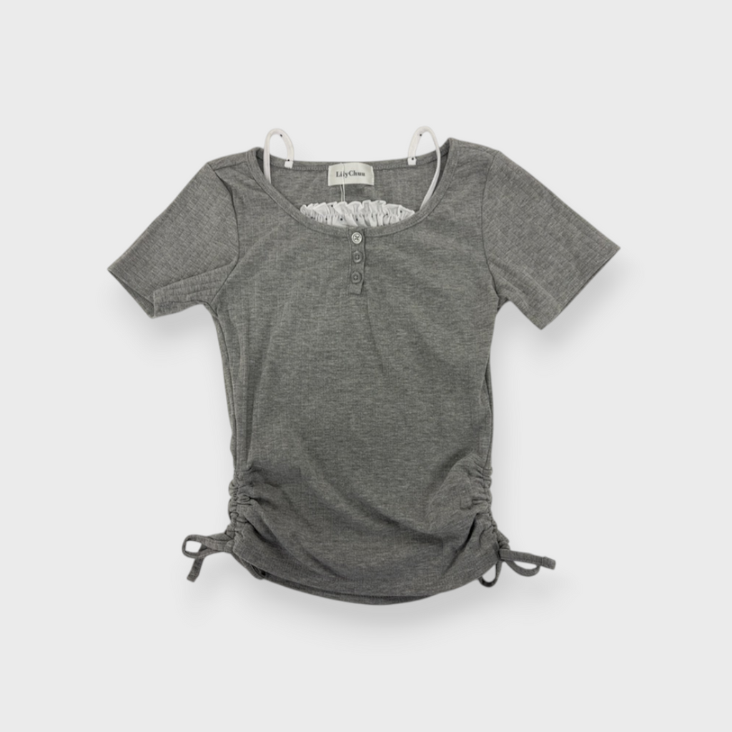 KIDS RIB-KNIT T-SHIRT MEDIUM GRAY (150-160CM)