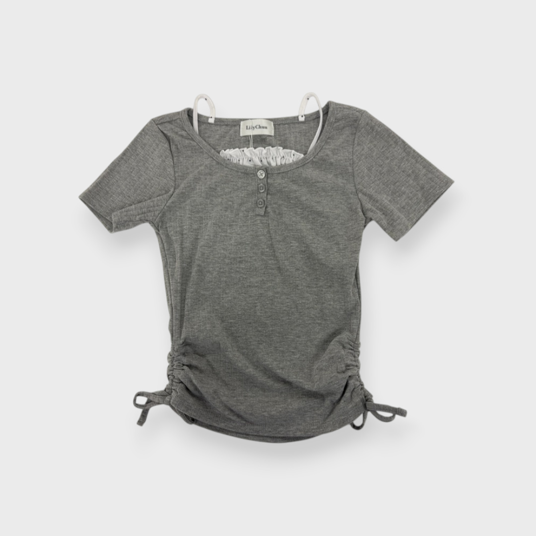 KIDS RIB-KNIT T-SHIRT MEDIUM GRAY (150-160CM)