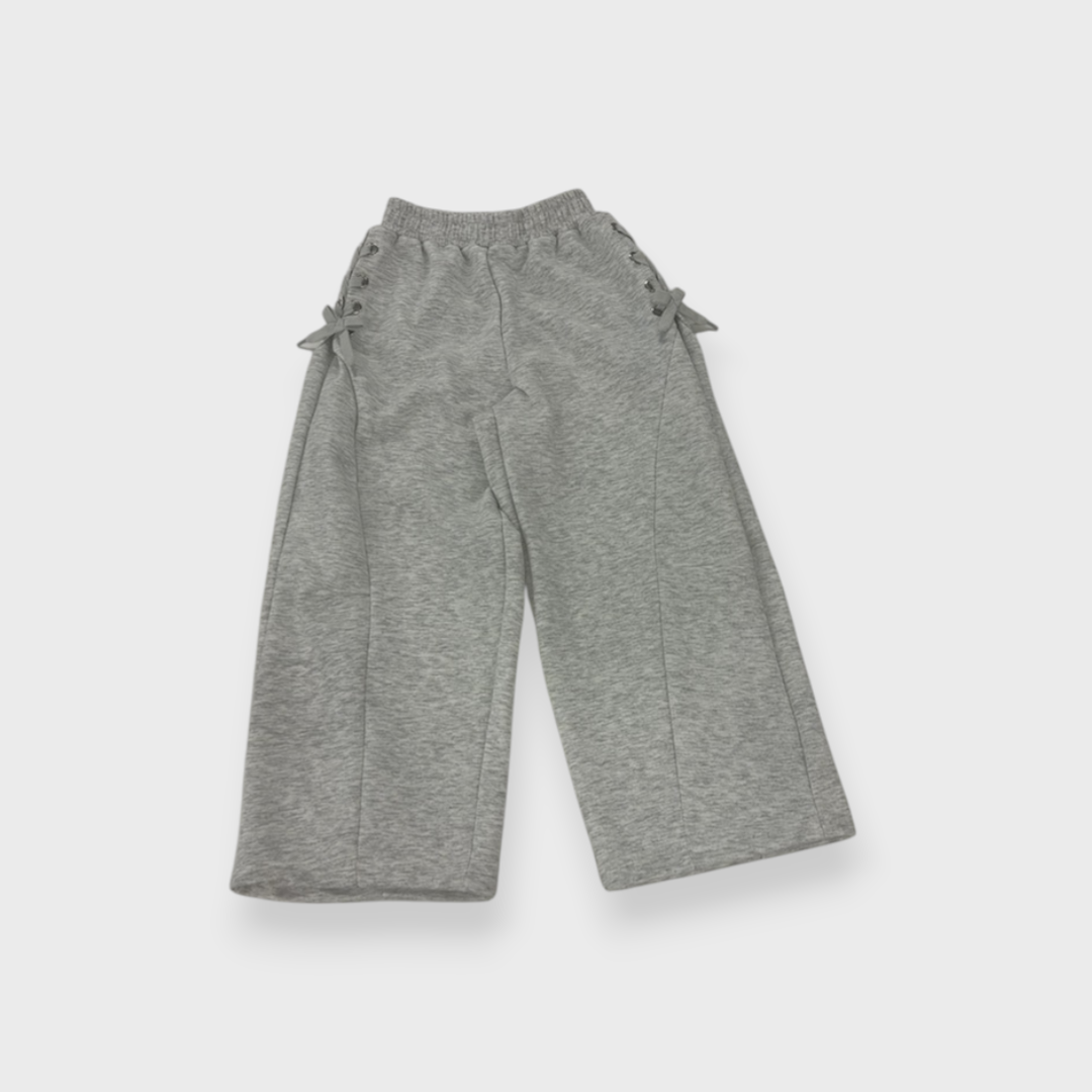 KIDS RIBBON LACE LONG PANTS LIGHT GRAY (140-150CM)