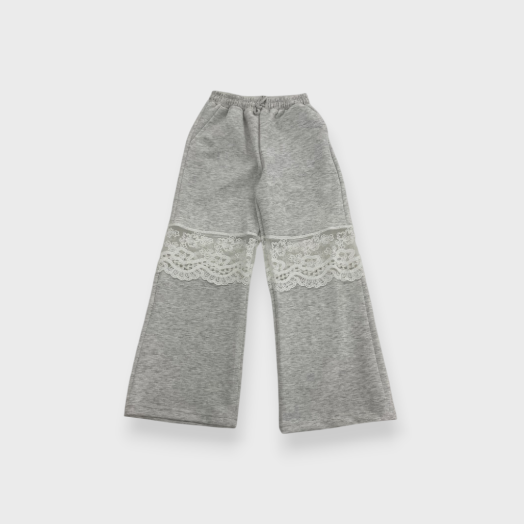KIDS LACE COLOR-BLOCK LONG PANTS LIGHT GRAY (140-150CM)