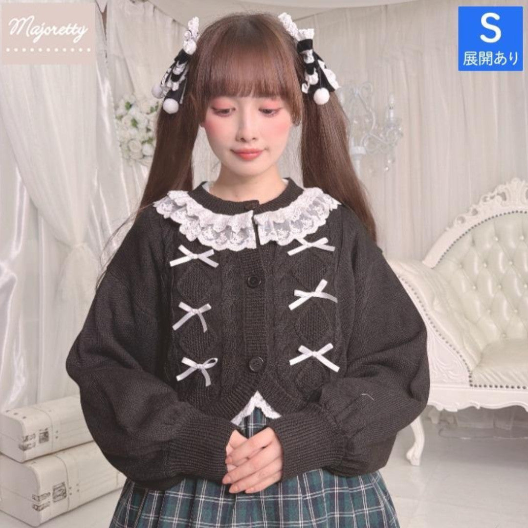 LACE LONG SLEEVE KNIT LIGHT WHITE / MEDIUM BLACK / DARK RED
