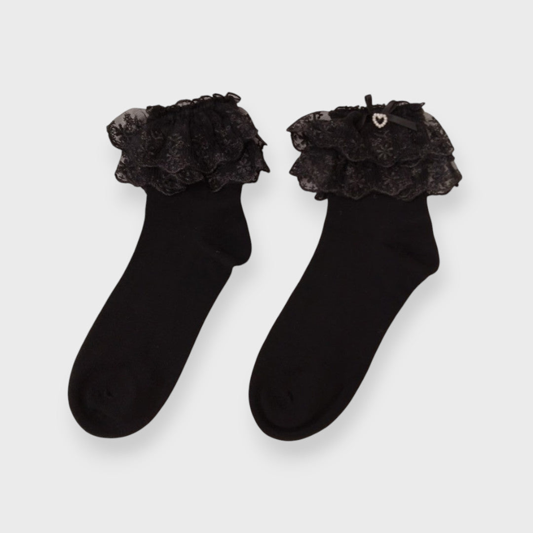 HEART CREW SOCKS MEDIUM WHITE / MEDIUM BLACK