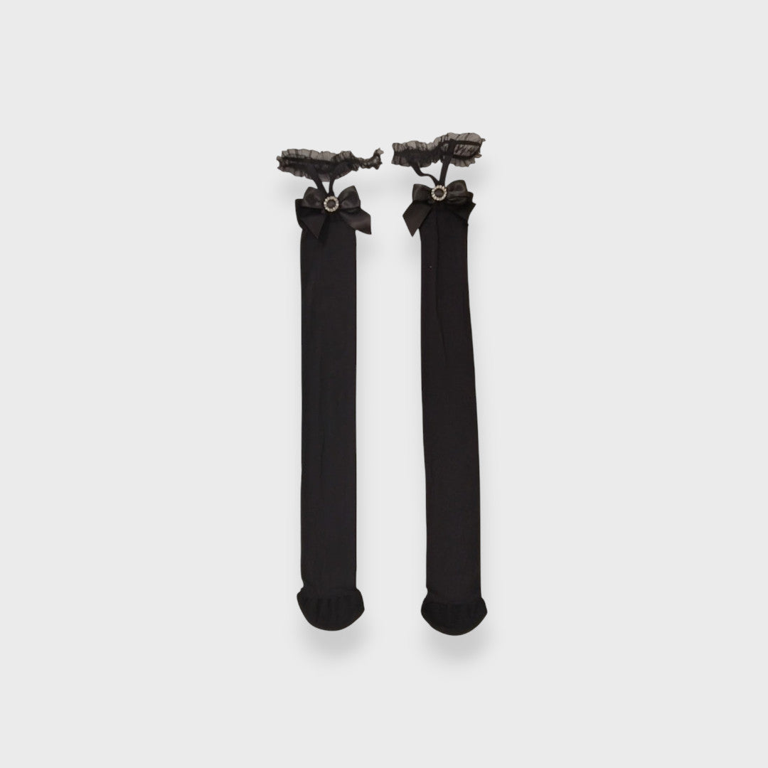 RIBBON OVER-THE-KNEE SOCKS MEDIUM WHITE / MEDIUM BLACK