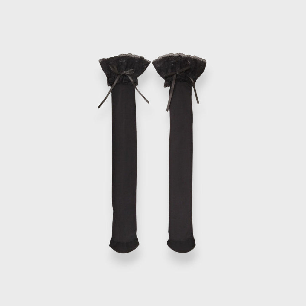 RIBBON LACE OVER-THE-KNEE SOCKS MEDIUM WHITE / MEDIUM BLACK