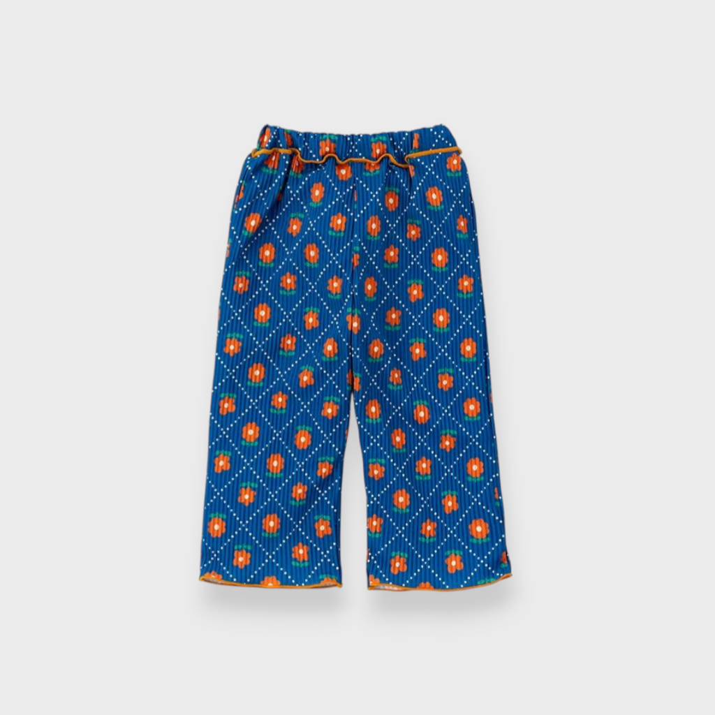 KIDS PLEATED BABY PANTS MEDIUM BLUE (90CM)