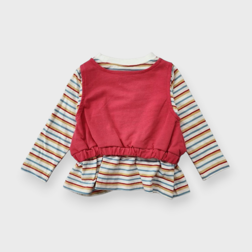KIDS BORDER STRIPE BABY TUNIC MEDIUM RED (90CM)