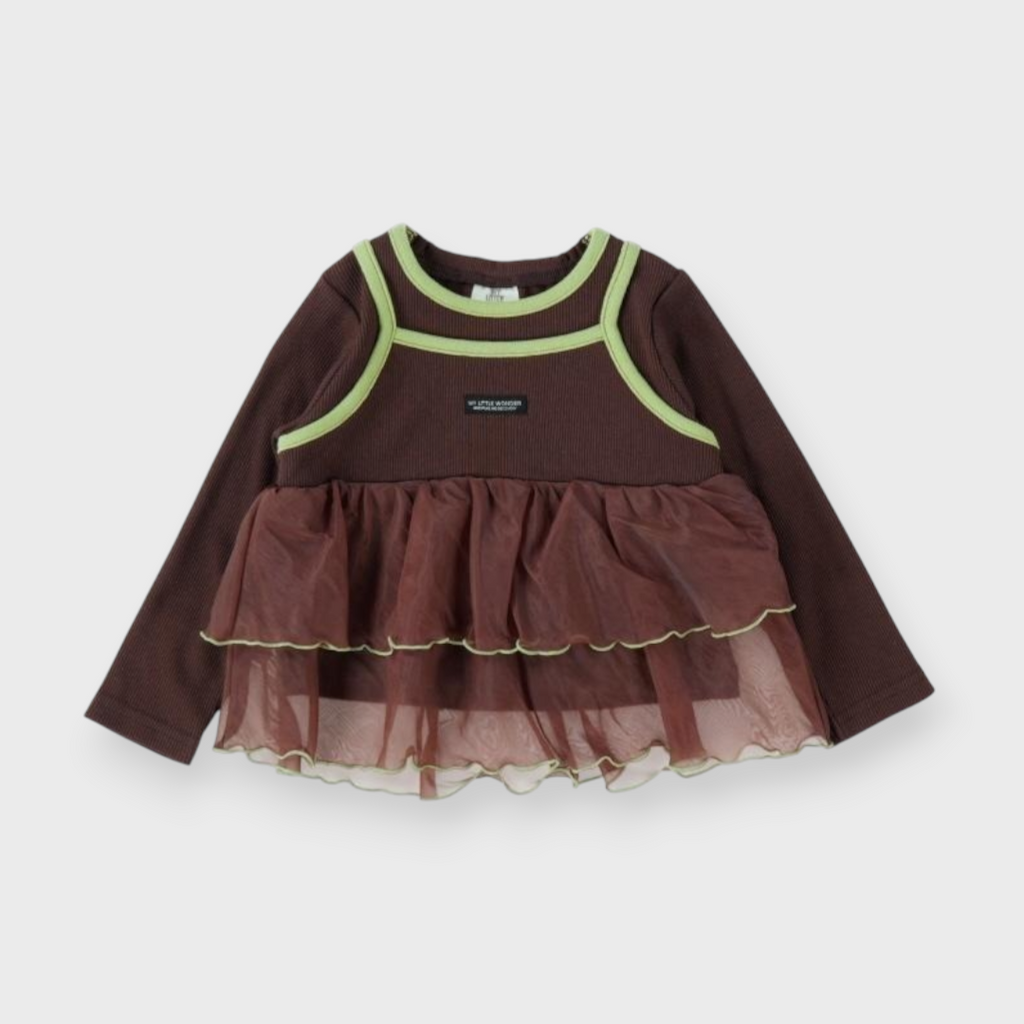 KIDS RIB-KNIT BABY T-SHIRT MEDIUM WHITE / MEDIUM BROWN (90CM)