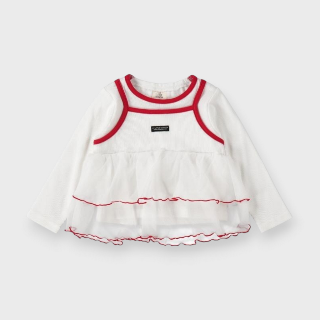 KIDS RIB-KNIT BABY T-SHIRT MEDIUM WHITE / MEDIUM BROWN (90CM)
