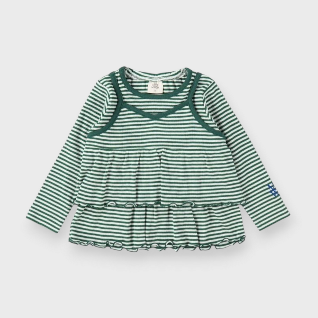 KIDS RIB-KNIT BORDER STRIPE BABY BUSTIER MEDIUM BLACK / MEDIUM GREEN (90CM)
