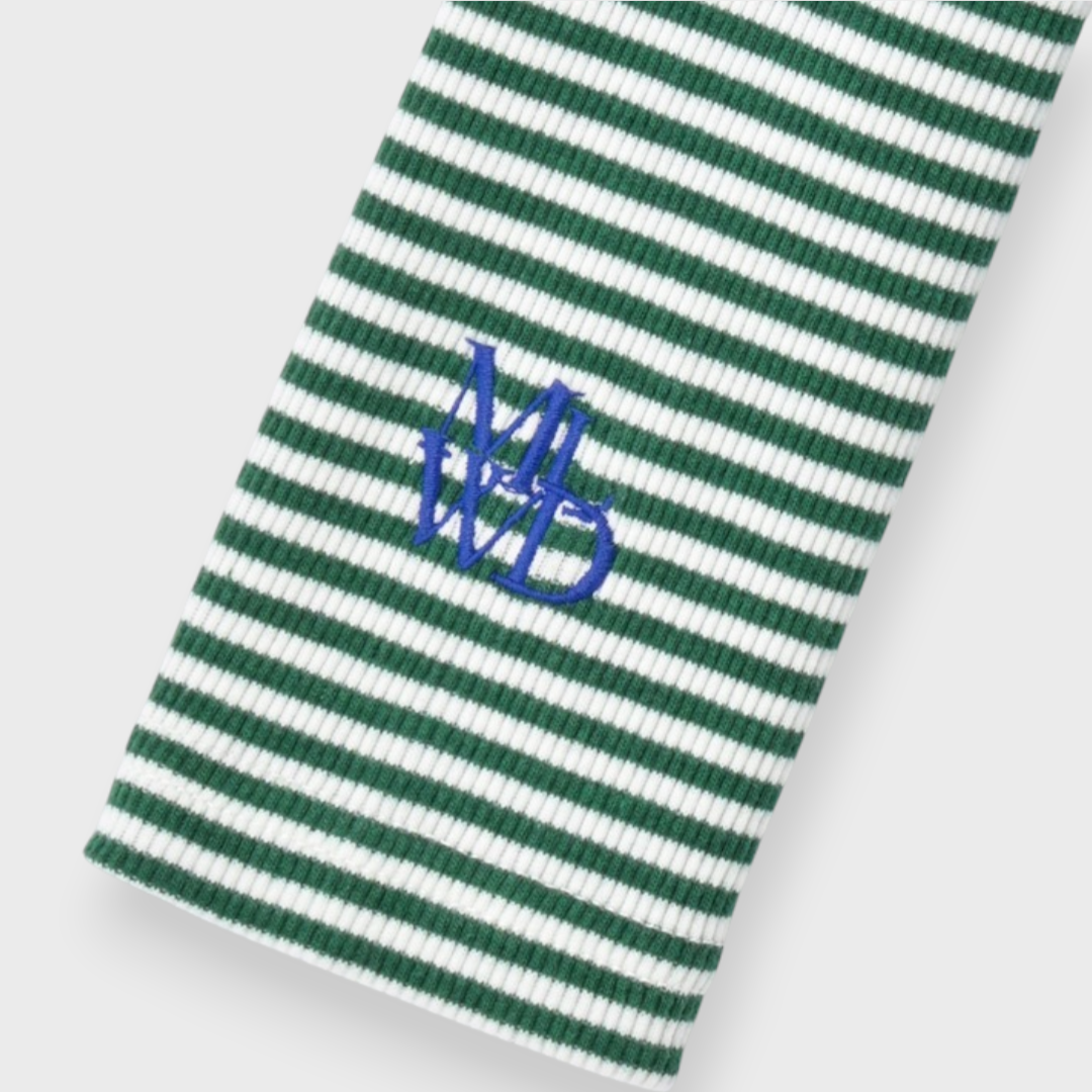KIDS RIB-KNIT BORDER STRIPE BABY BUSTIER MEDIUM BLACK / MEDIUM GREEN (90CM)