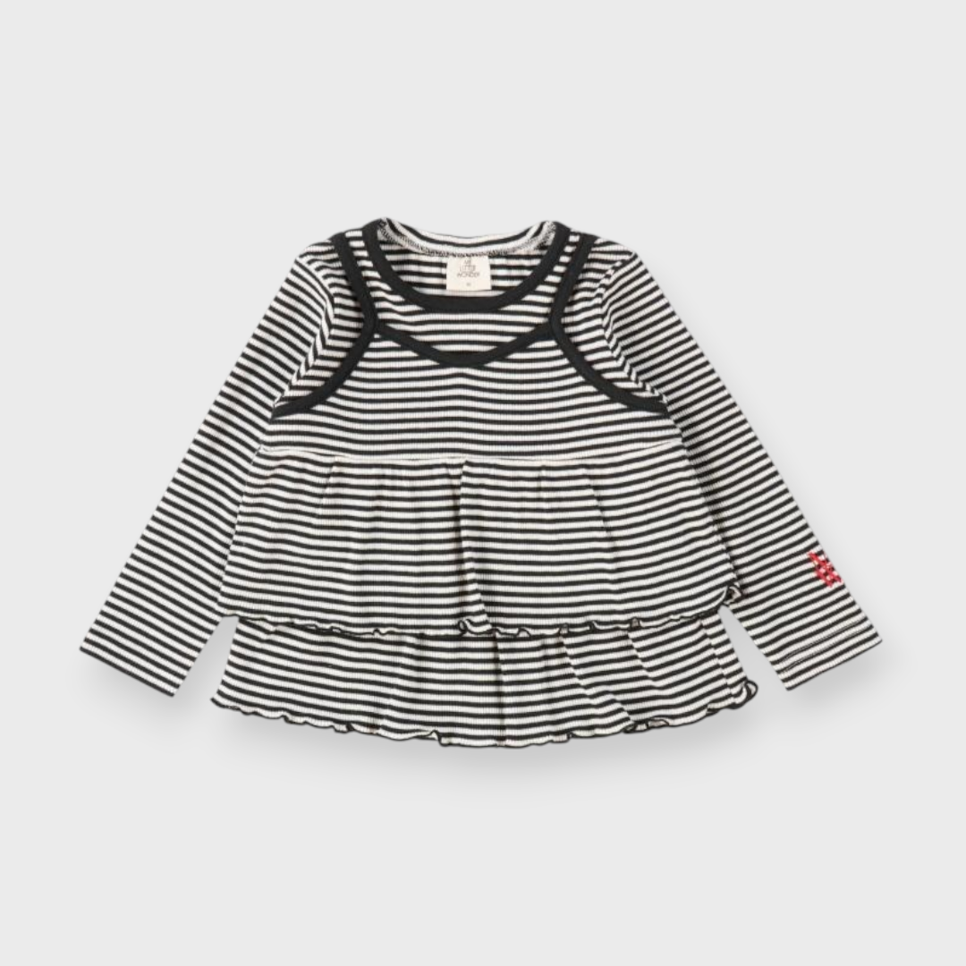 KIDS RIB-KNIT BORDER STRIPE BABY BUSTIER MEDIUM BLACK / MEDIUM GREEN (90CM)