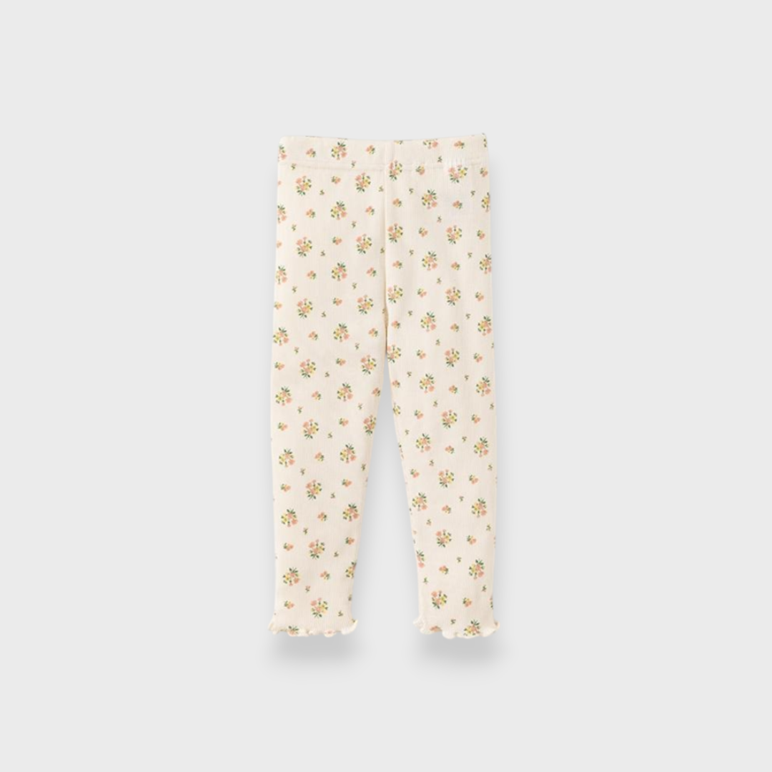 KIDS ALL-OVER PATTERN RIB-KNIT FLORAL BABY LEGGINGS MEDIUM WHITE (90CM)