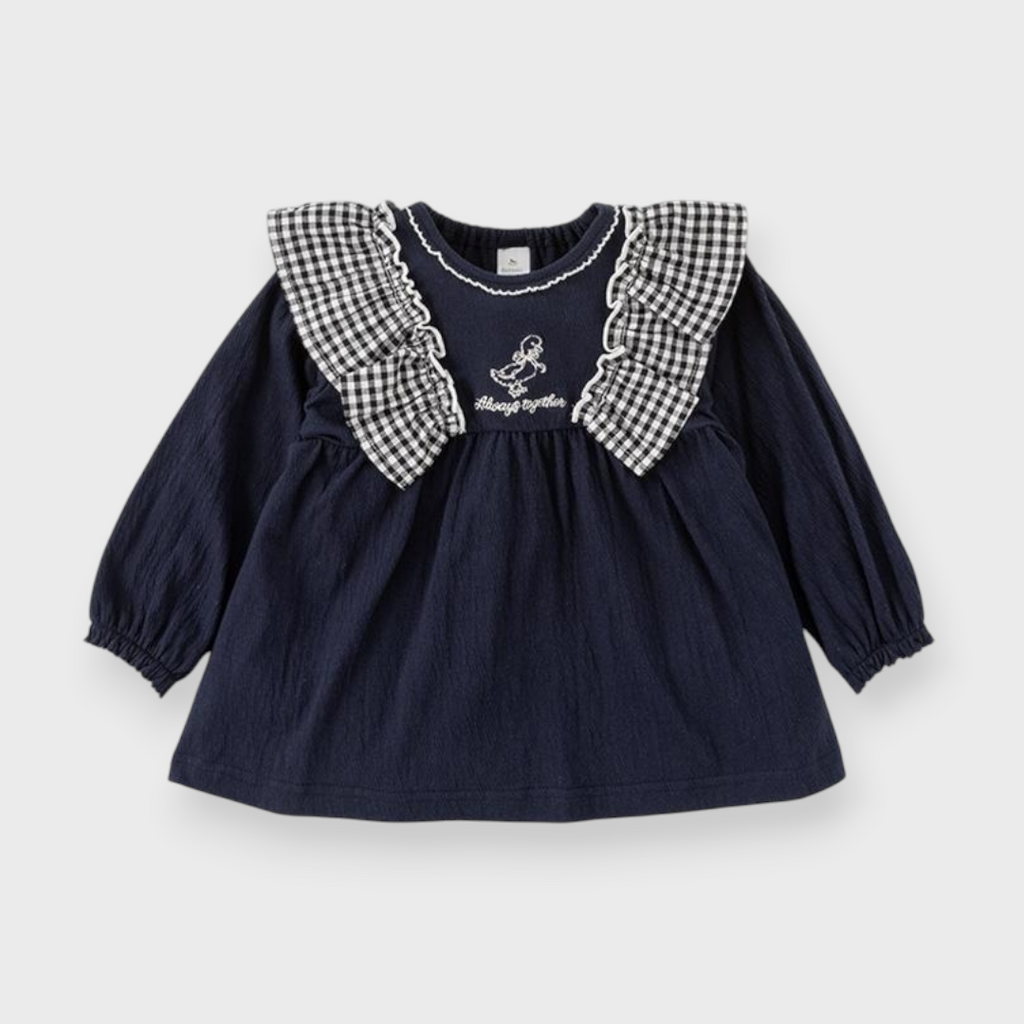 KIDS FRILL WASHER FINISH BABY TUNIC MEDIUM NAVY (90CM)